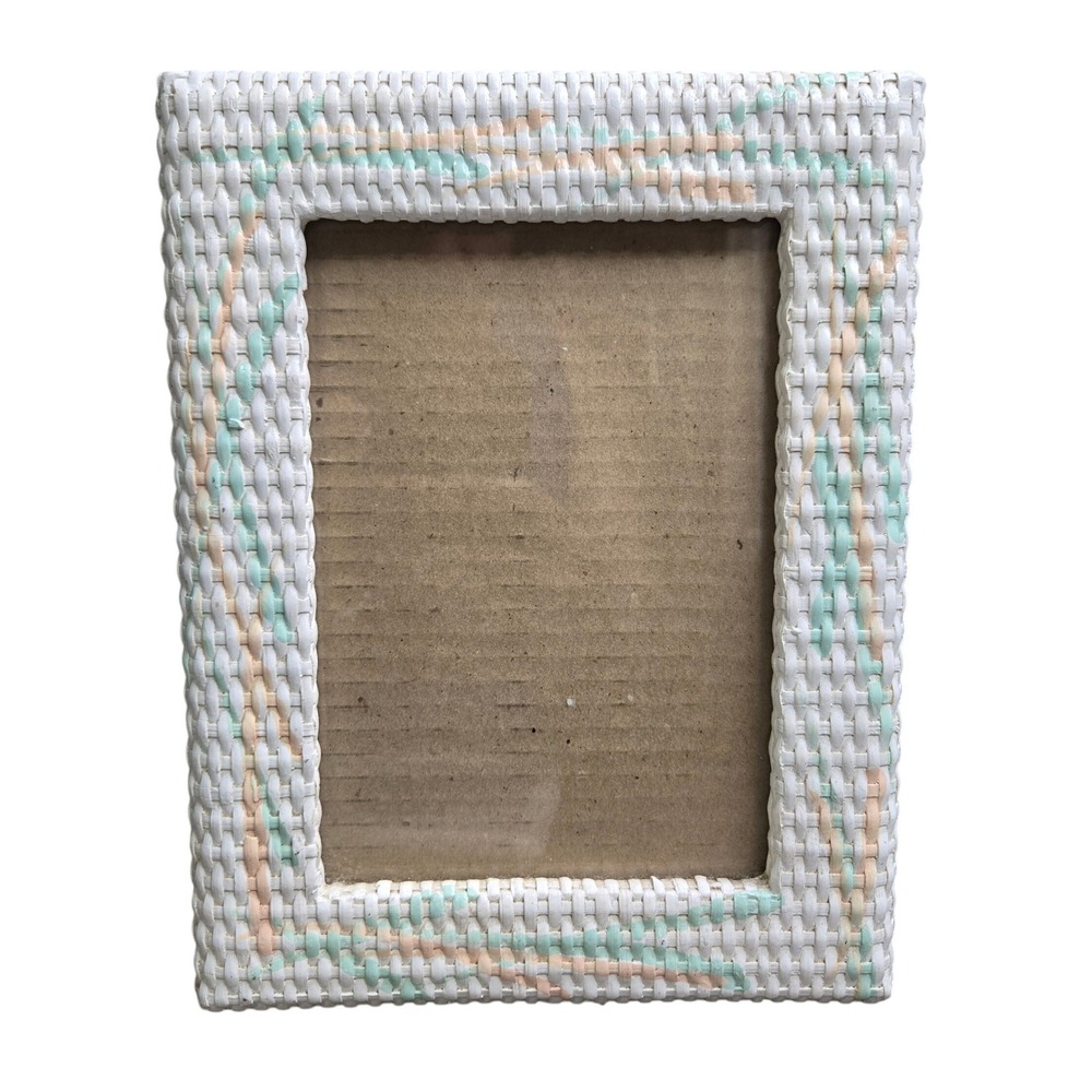 White Wicker Basketweave Photo Frame 5x7 Multicolor Pastel Accent Table Stand